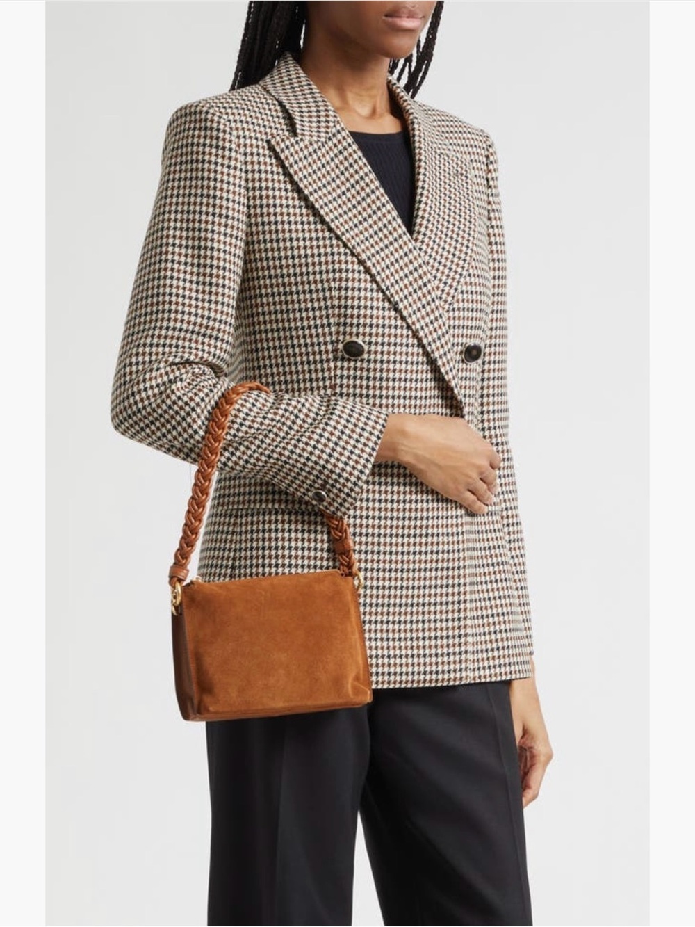 Reiss Paige Suede & Leather Braided-Handle Shoulder Bag in Camel Tan